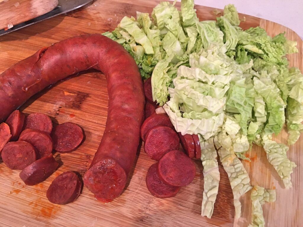 Step 3: Chourico & cabbage