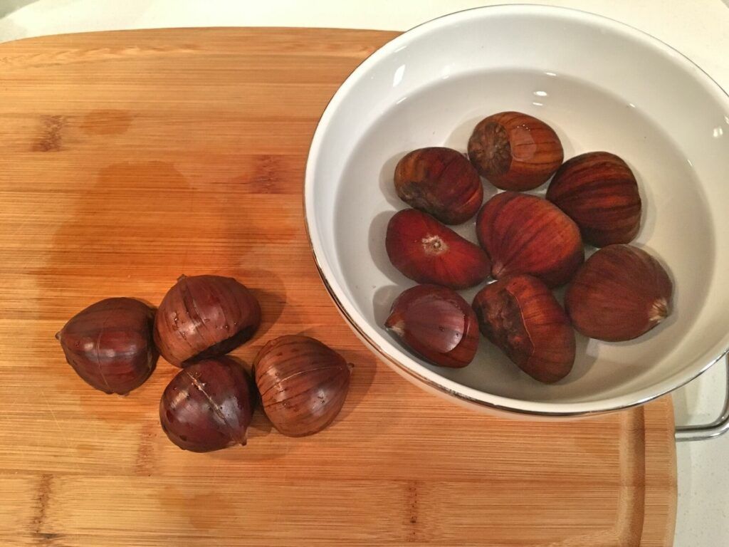 Prepping the chestnuts